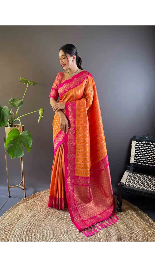 Orange Soft Silk Zari Weaving Work Traditional Wear Saree - 144979123 Orange Soft Silk Zari Weaving Work Traditional Wear Saree - 144979123