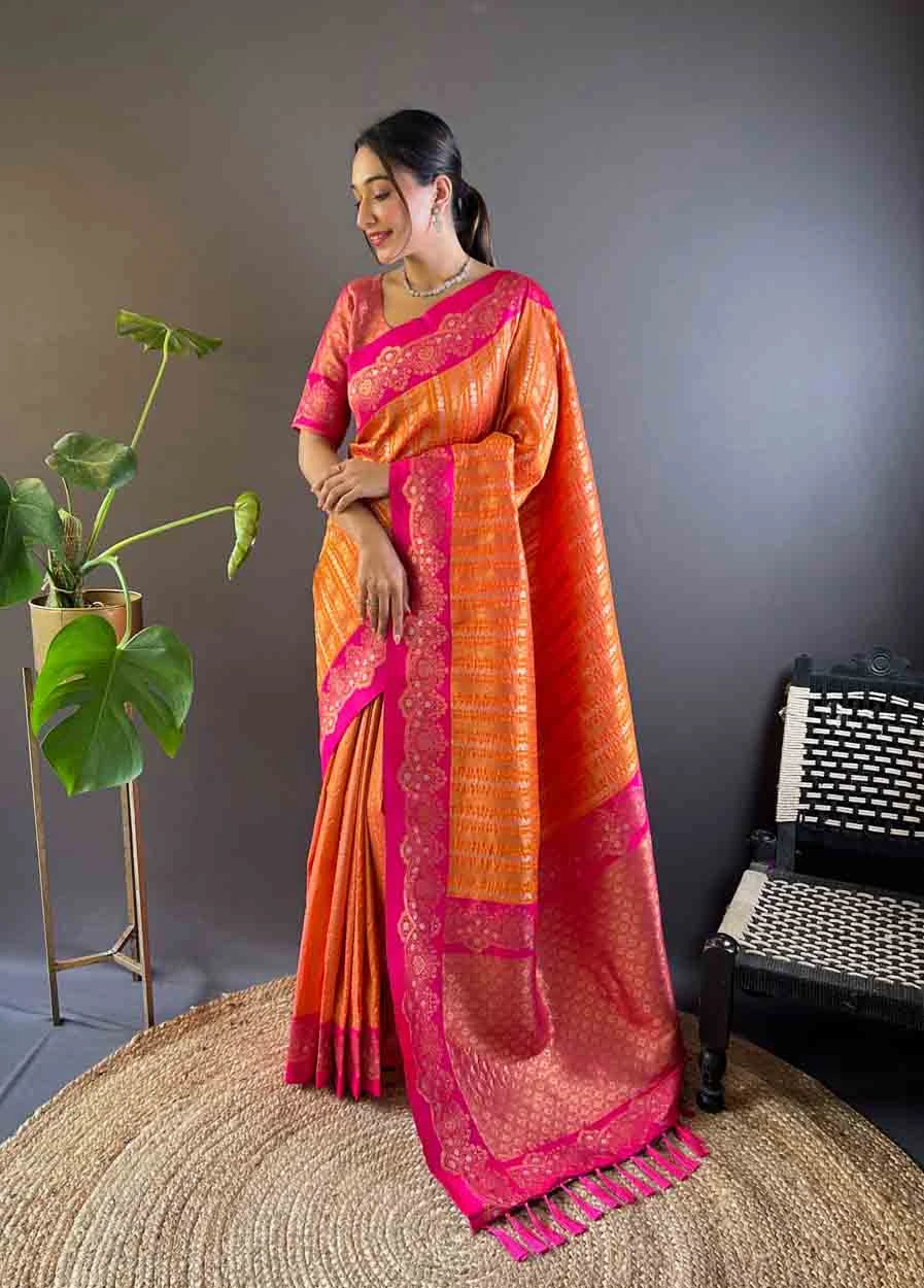 Orange Soft Silk Zari Weaving Work Traditional Wear Saree - 144979123 Orange Soft Silk Zari Weaving Work Traditional Wear Saree - 144979123