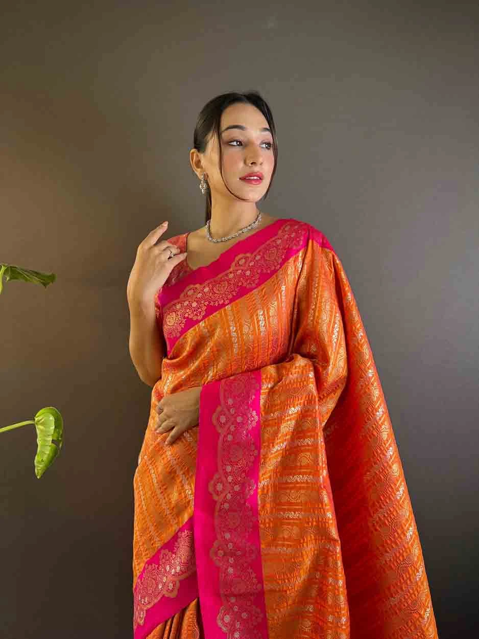 Orange Soft Silk Zari Weaving Work Traditional Wear Saree - 144979123 Orange Soft Silk Zari Weaving Work Traditional Wear Saree - 144979123
