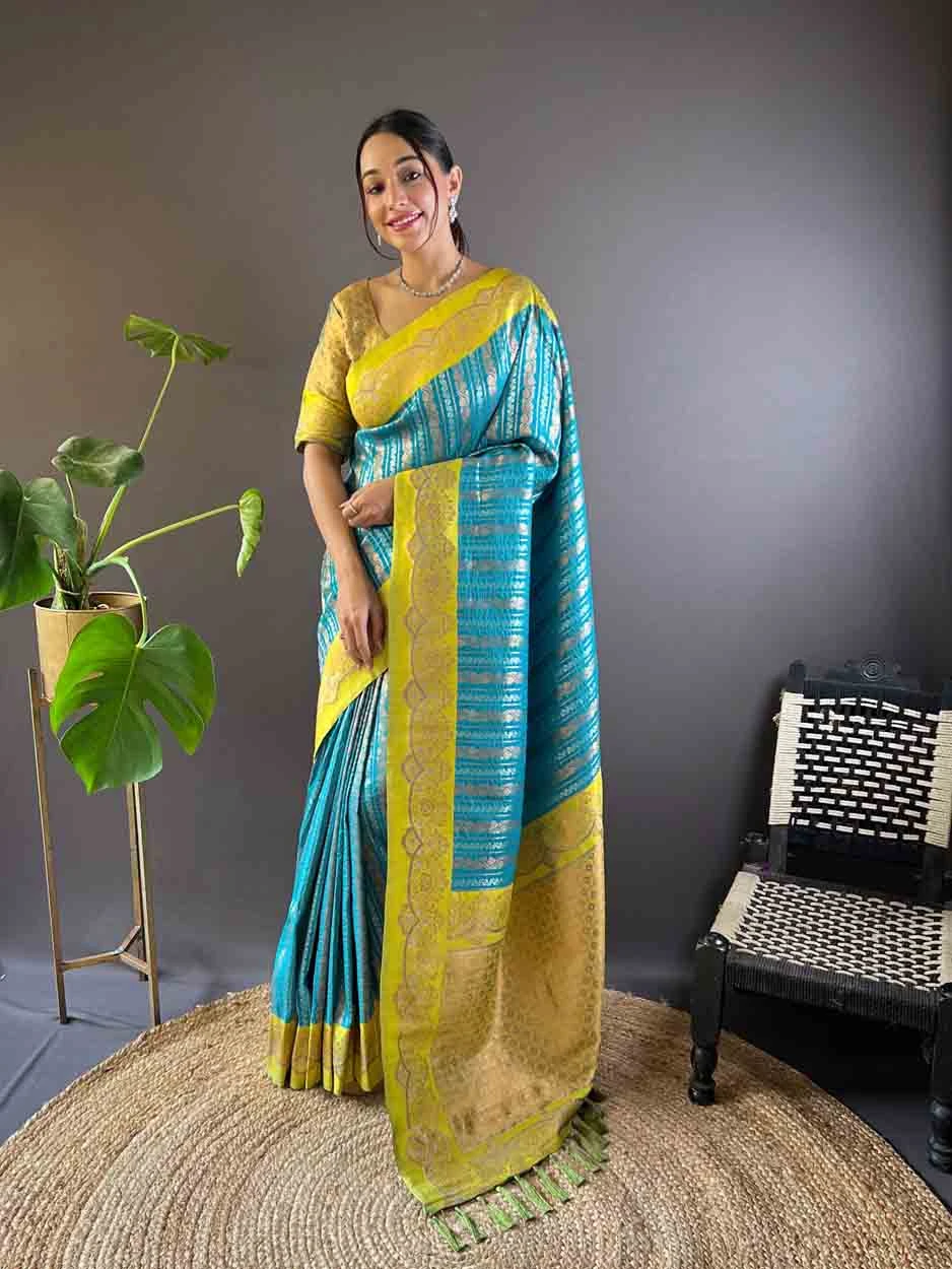 Firozi Soft Silk Zari Weaving Work Traditional Wear Saree - 144979125 Firozi Soft Silk Zari Weaving Work Traditional Wear Saree - 144979125