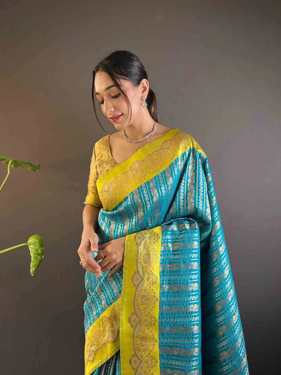 Firozi Soft Silk Zari Weaving Work Traditional Wear Saree - 144979125 Firozi Soft Silk Zari Weaving Work Traditional Wear Saree - 144979125