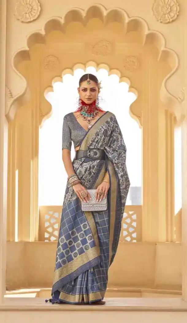 Silk Weaving Work Designer Party Wear Saree In Grey - 145489416