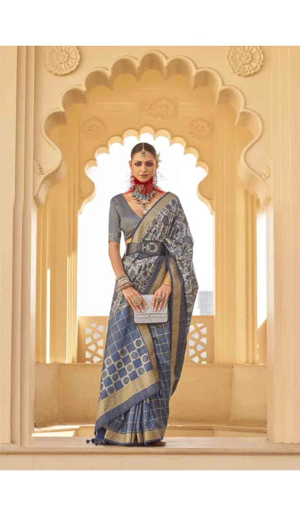 Silk Weaving Work Designer Party Wear Saree In Grey - 145489416