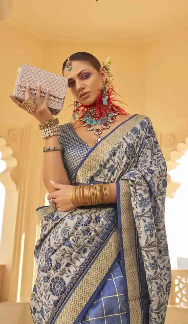 Silk Weaving Work Designer Party Wear Saree In Grey - 145489416