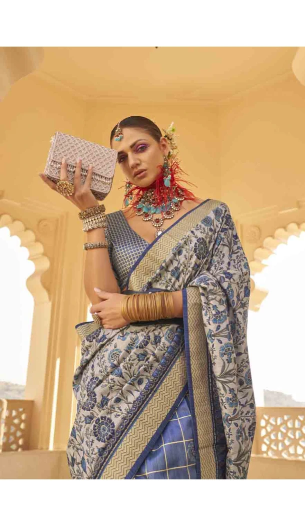 Silk Weaving Work Designer Party Wear Saree In Grey - 145489416