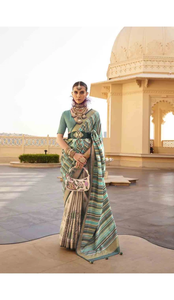 Silk Weaving Work Designer Party Wear Saree In Sea Green - 145489419