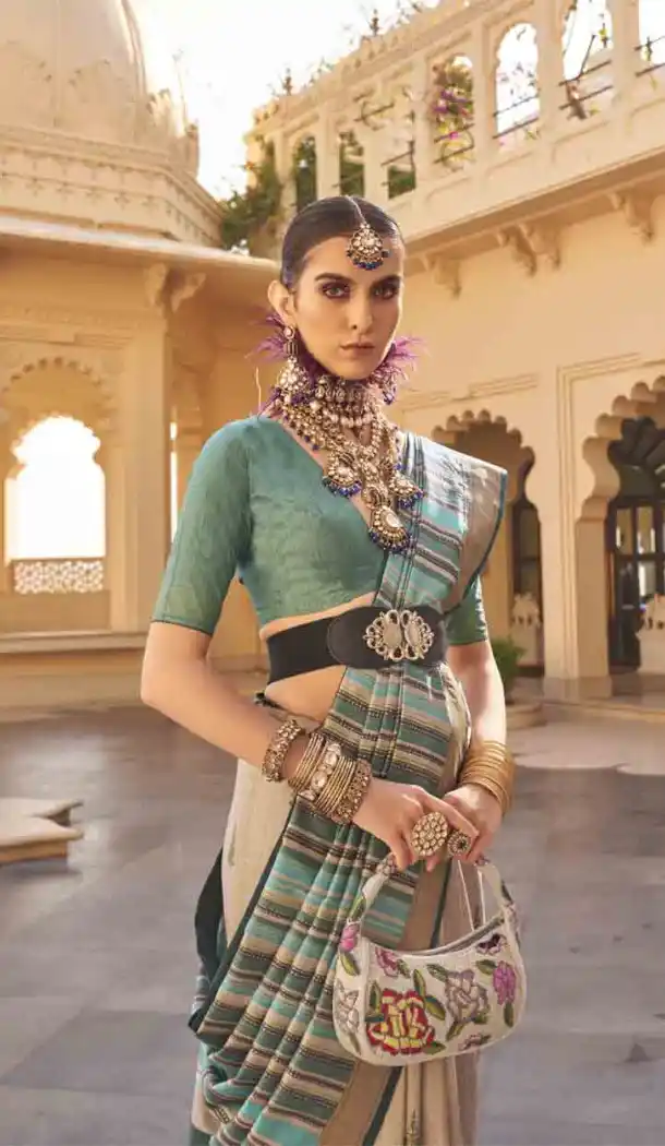 Silk Weaving Work Designer Party Wear Saree In Sea Green - 145489419
