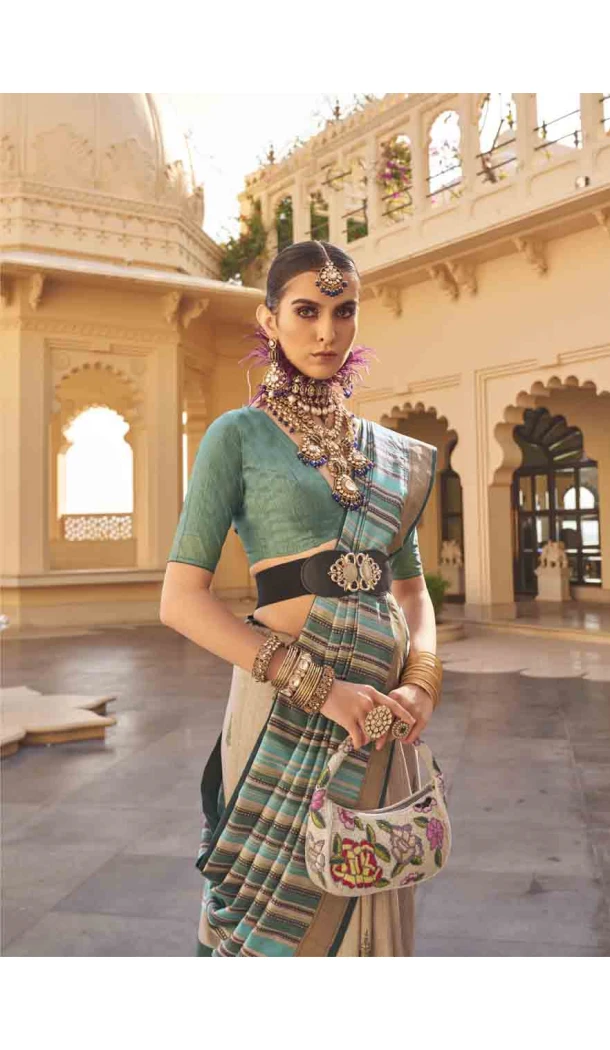 Silk Weaving Work Designer Party Wear Saree In Sea Green - 145489419