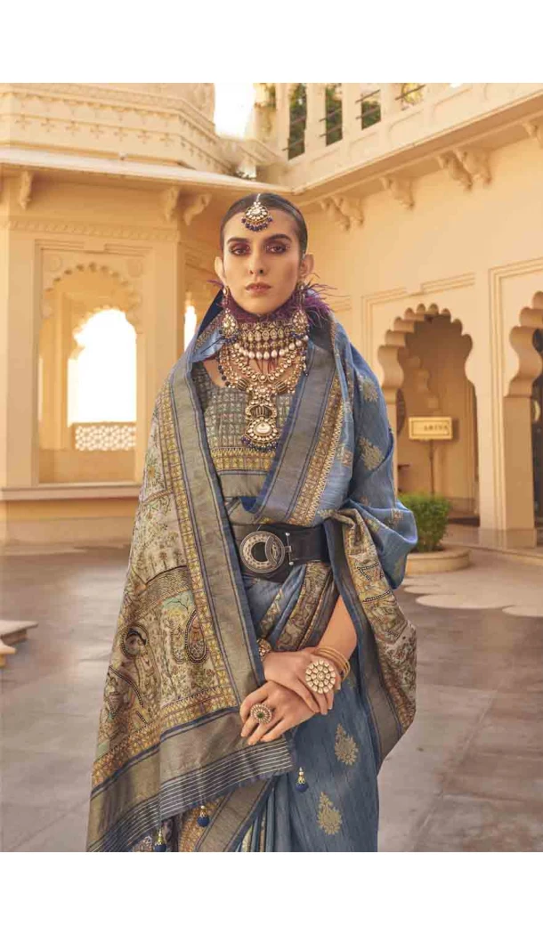 Silk Weaving Work Designer Party Wear Saree In Blue - 145489422