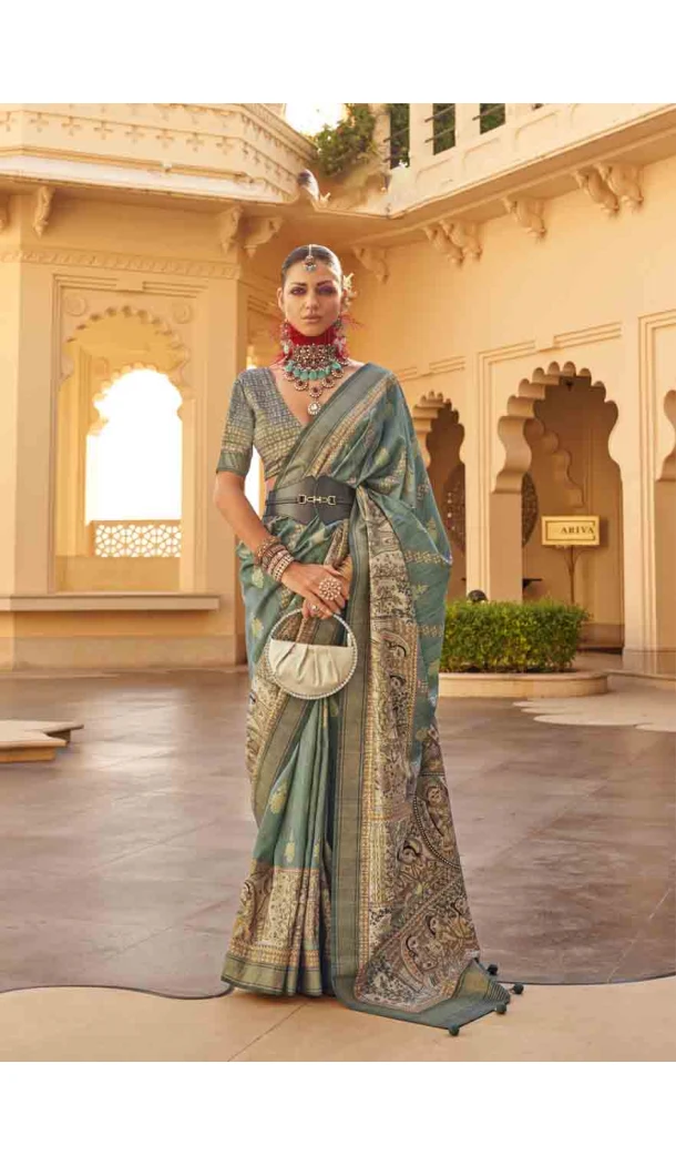 Silk Weaving Work Designer Party Wear Saree In Green - 145489423