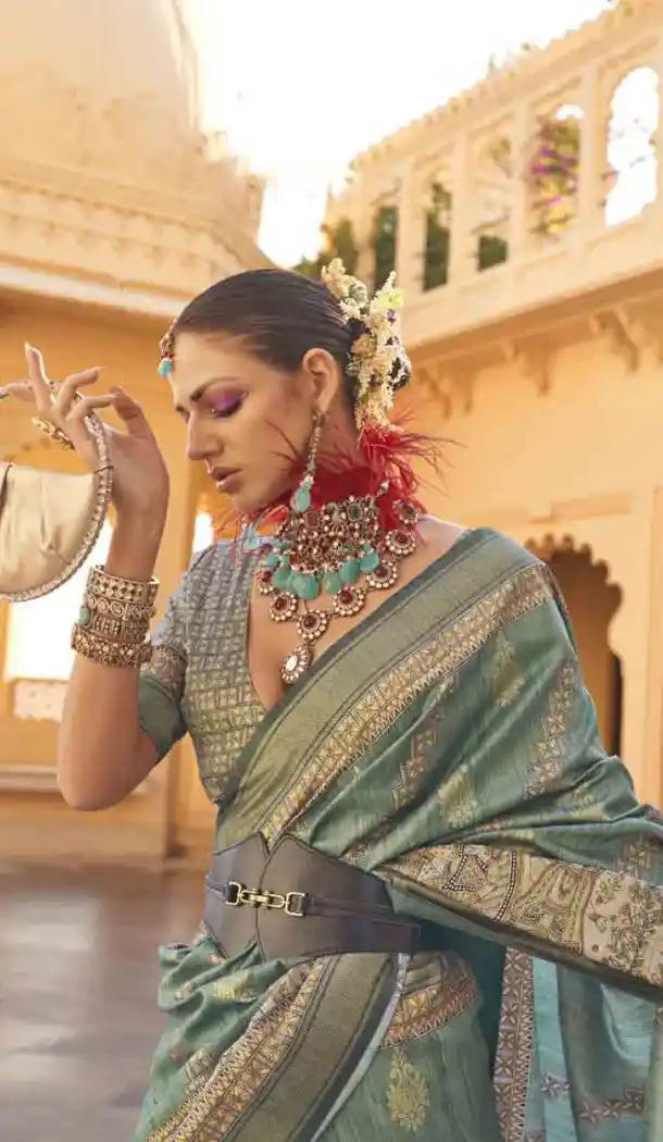 Silk Weaving Work Designer Party Wear Saree In Green - 145489423