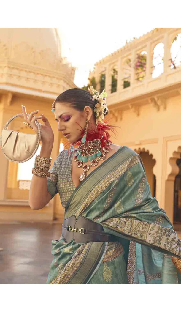 Silk Weaving Work Designer Party Wear Saree In Green - 145489423