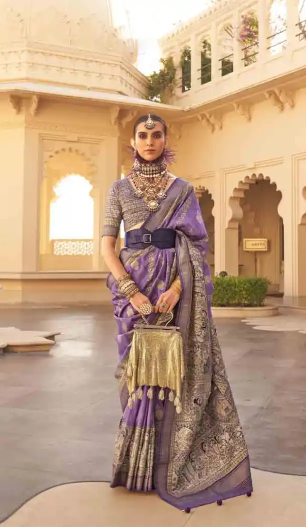 Purple Silk Weaving Work Designer Party Wear Saree - 145489424