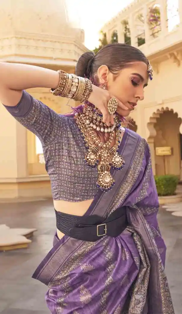Purple Silk Weaving Work Designer Party Wear Saree - 145489424