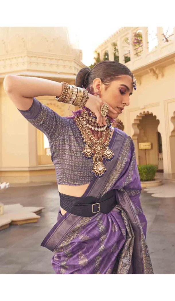 Purple Silk Weaving Work Designer Party Wear Saree - 145489424