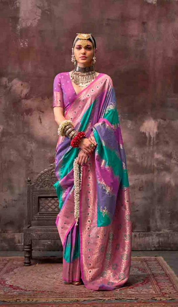 Rama Blue Rangkat Silk Weaving Work Traditional Party Wear Saree - 145499425