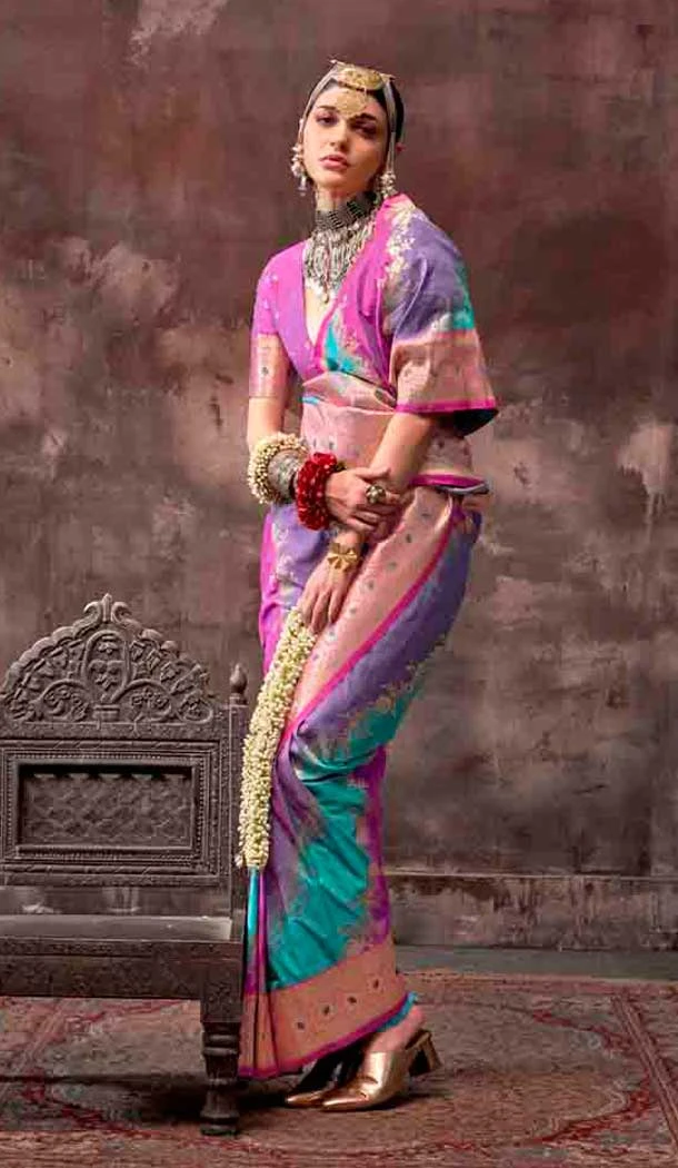 Rama Blue Rangkat Silk Weaving Work Traditional Party Wear Saree - 145499425