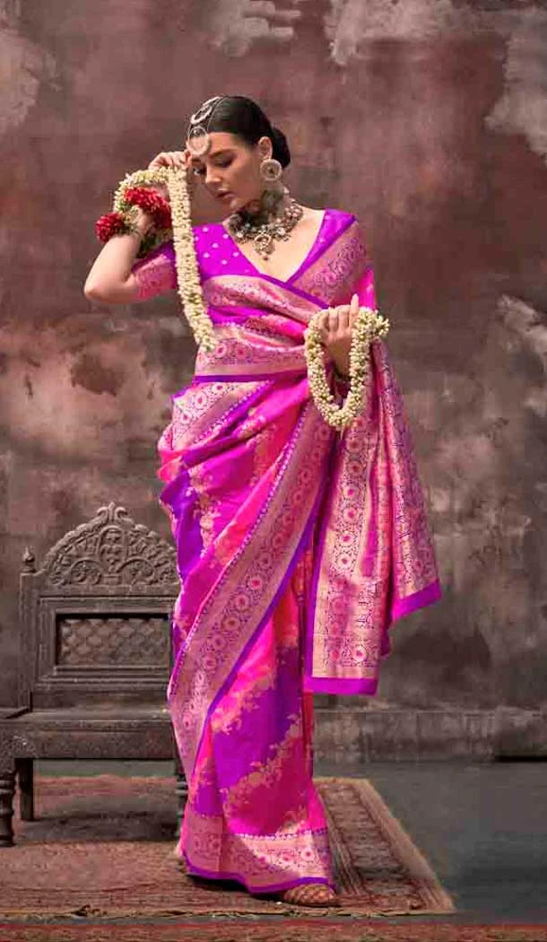 Pink Rangkat Silk Weaving Work Traditional Party Wear Saree - 145499426