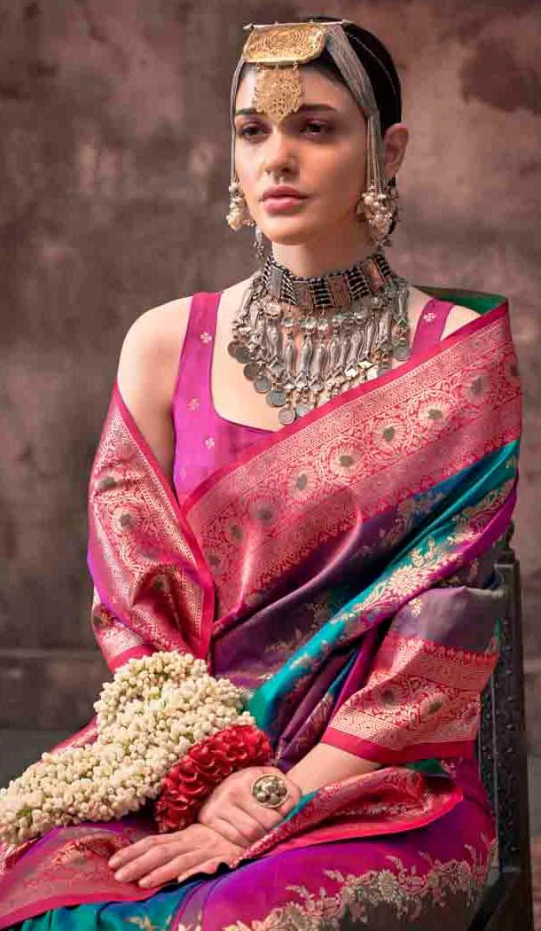 Green Rangkat Silk Weaving Work Traditional Party Wear Saree - 145499428