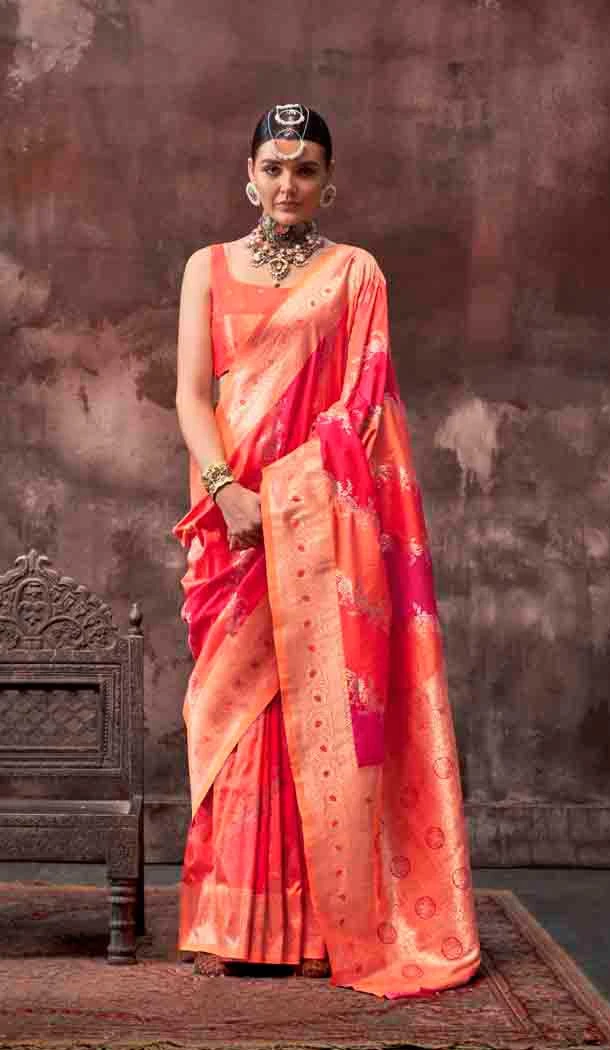 Red Rangkat Silk Weaving Work Traditional Party Wear Saree - 145499429