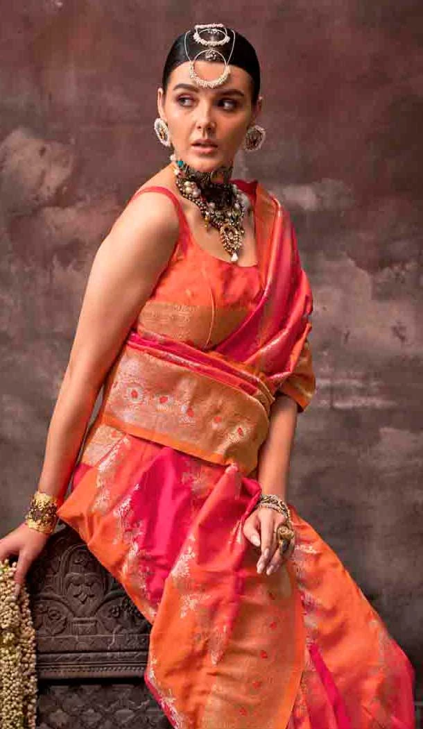 Red Rangkat Silk Weaving Work Traditional Party Wear Saree - 145499429