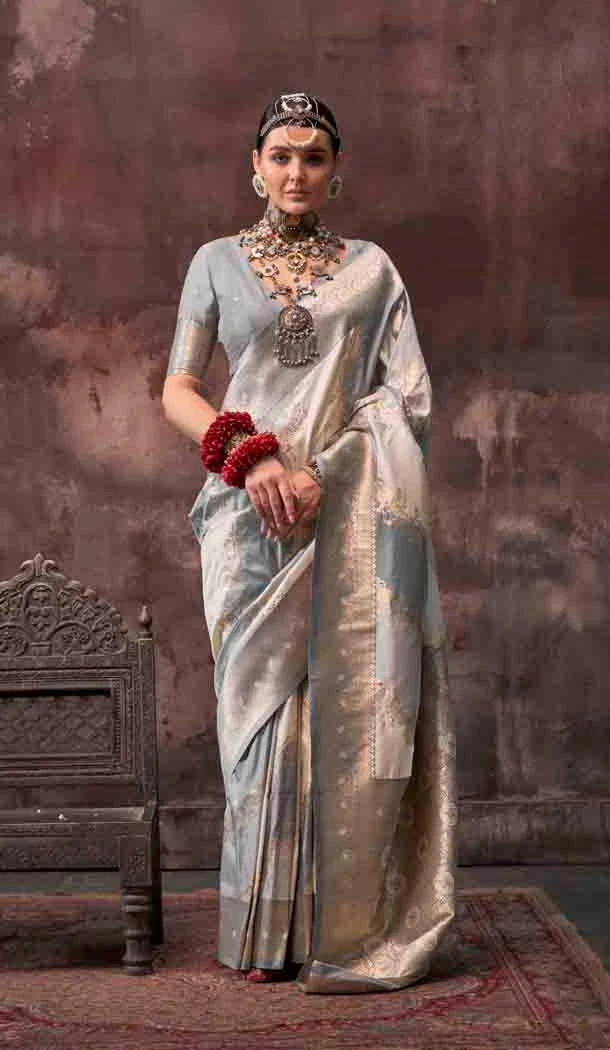 Grey Rangkat Silk Weaving Work Traditional Party Wear Saree - 145499430