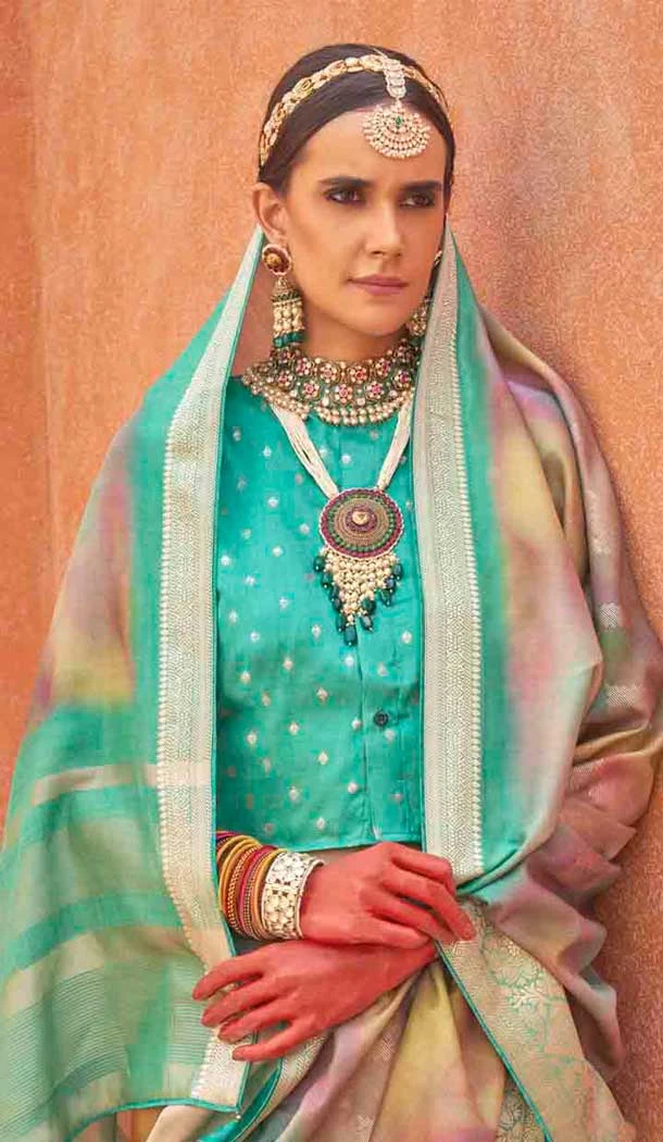 Silk Printed Party Wear Designer Saree In Sea Green - 146009713