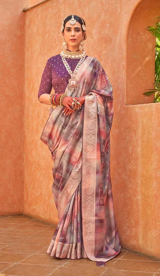 Silk Printed Party Wear Designer Saree In Purple - 146009715