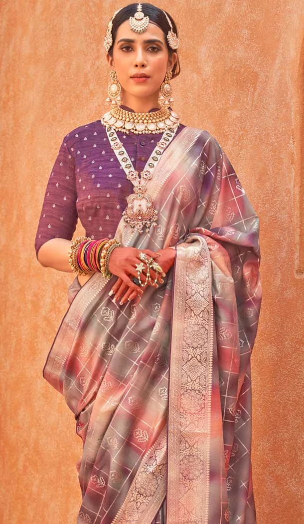 Silk Printed Party Wear Designer Saree In Purple - 146009715