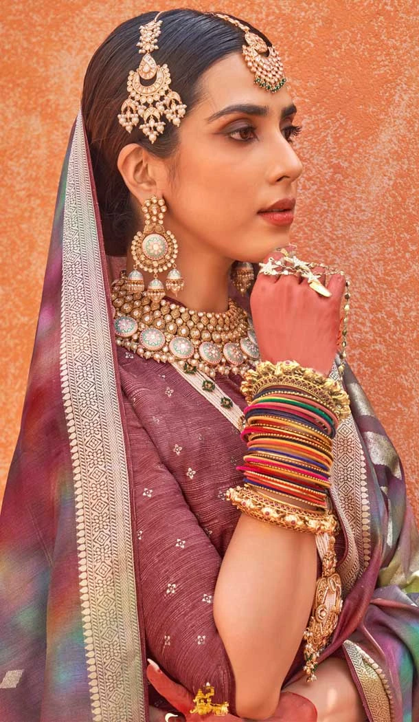 Silk Printed Party Wear Designer Saree In Mauve - 146009718