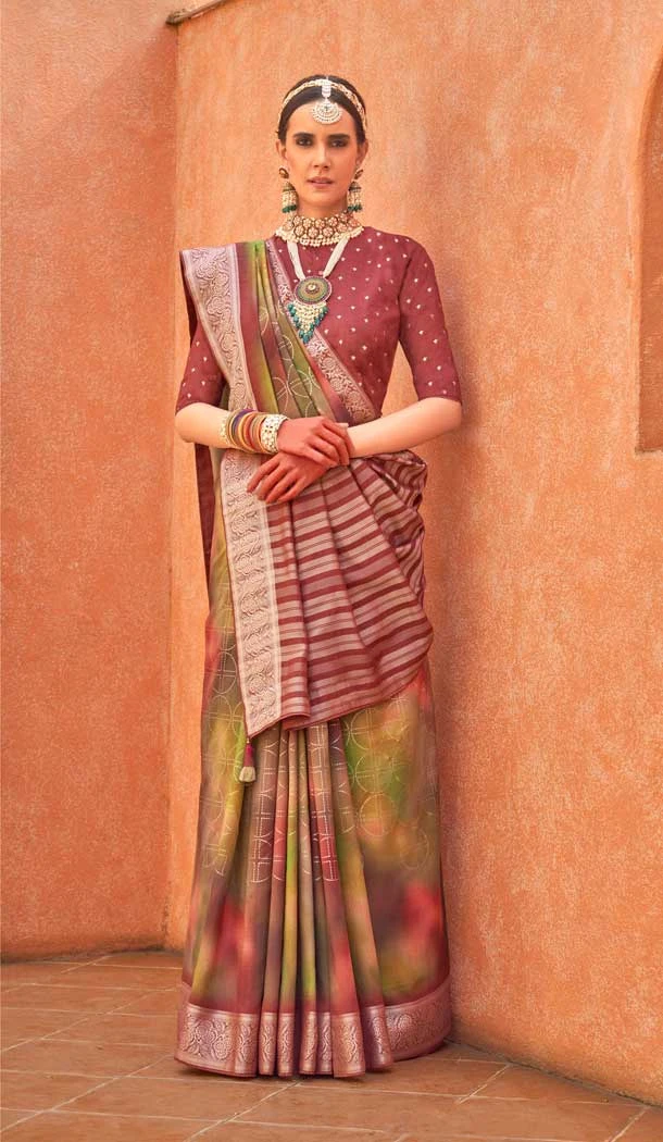 Silk Printed Party Wear Designer Saree In Multi Color - 146009719