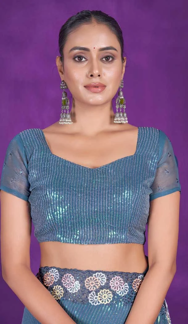 Simar Silk Embroidery Work Party Wear Designer Saree In Teal Blue - 9405187095