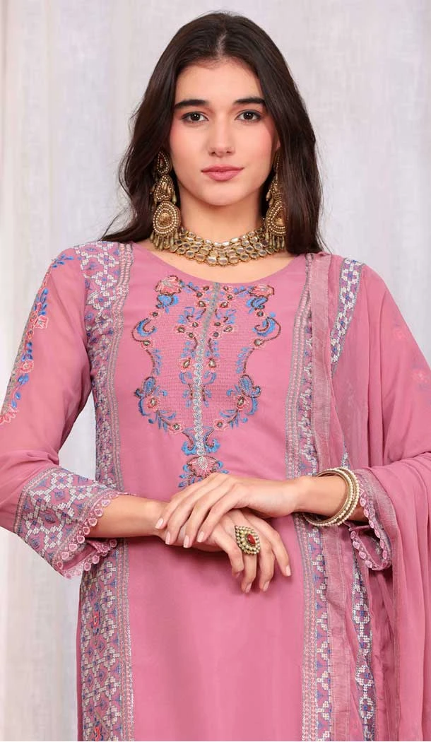 Pink Georgette Embroidered Party Wear Salwar Suit - 9414187147