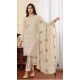 Georgette Embroidered Party Wear Salwar Suit In Beige - 9414187152