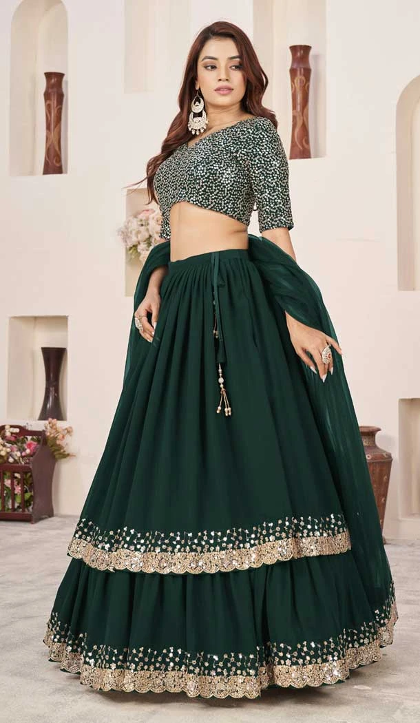 Georgette Embroidery Work Party Wear Lehenga Choli In Green - 9426187207