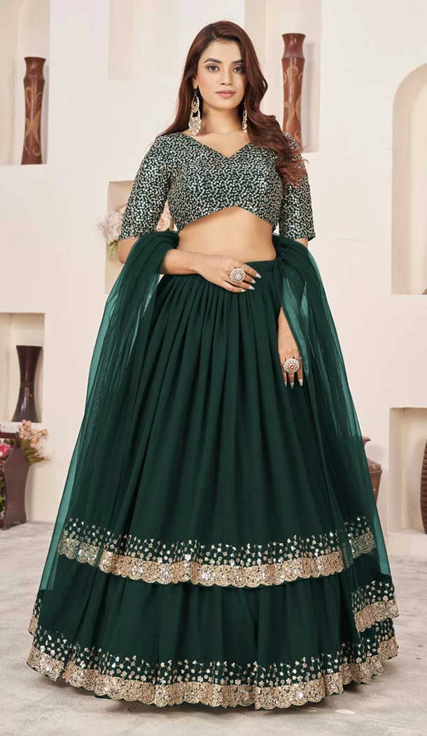 Georgette Embroidery Work Party Wear Lehenga Choli In Green - 9426187207