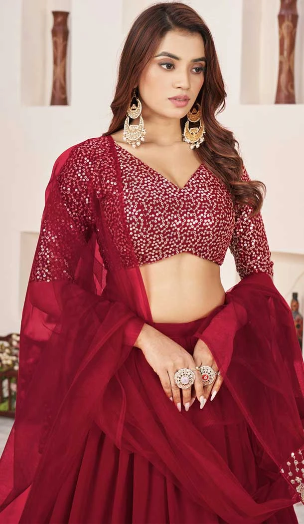 Georgette Embroidery Work Party Wear Lehenga Choli In Red - 9426187208