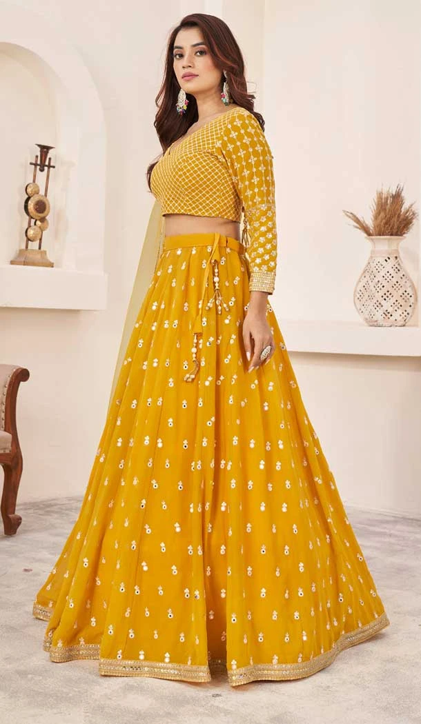 Georgette Embroidery Work Party Wear Lehenga Choli In Yellow - 9426187210