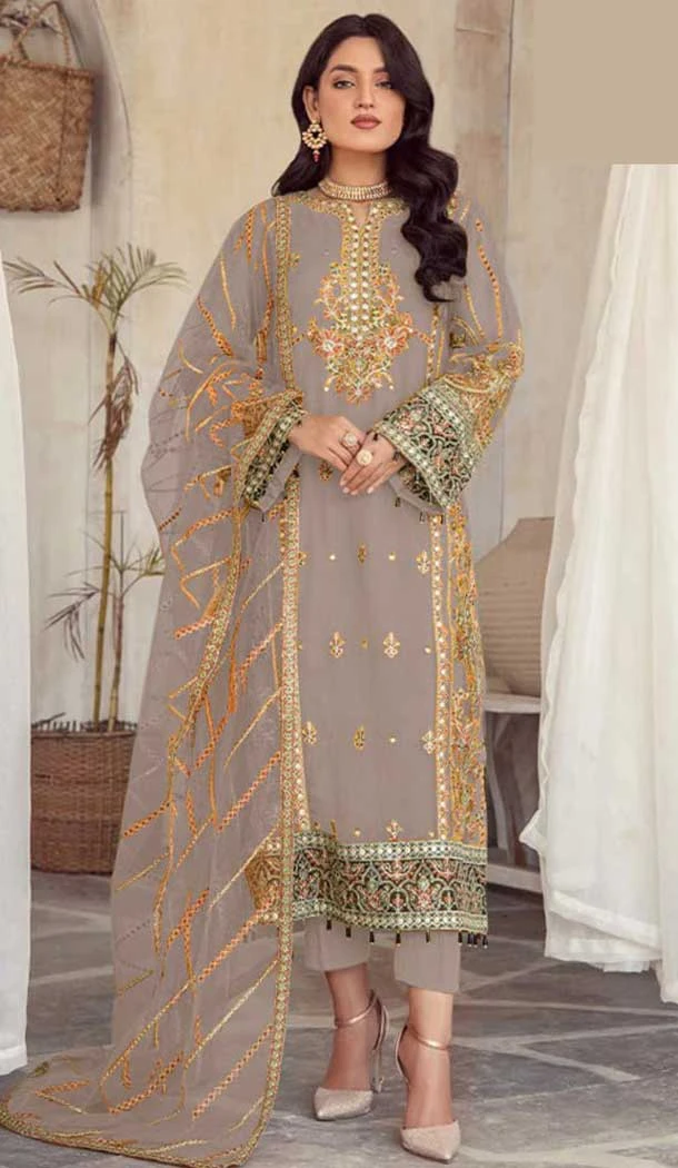 Grey Organza Embroidered Pakistani Style Salwar Kameez - 9427187213