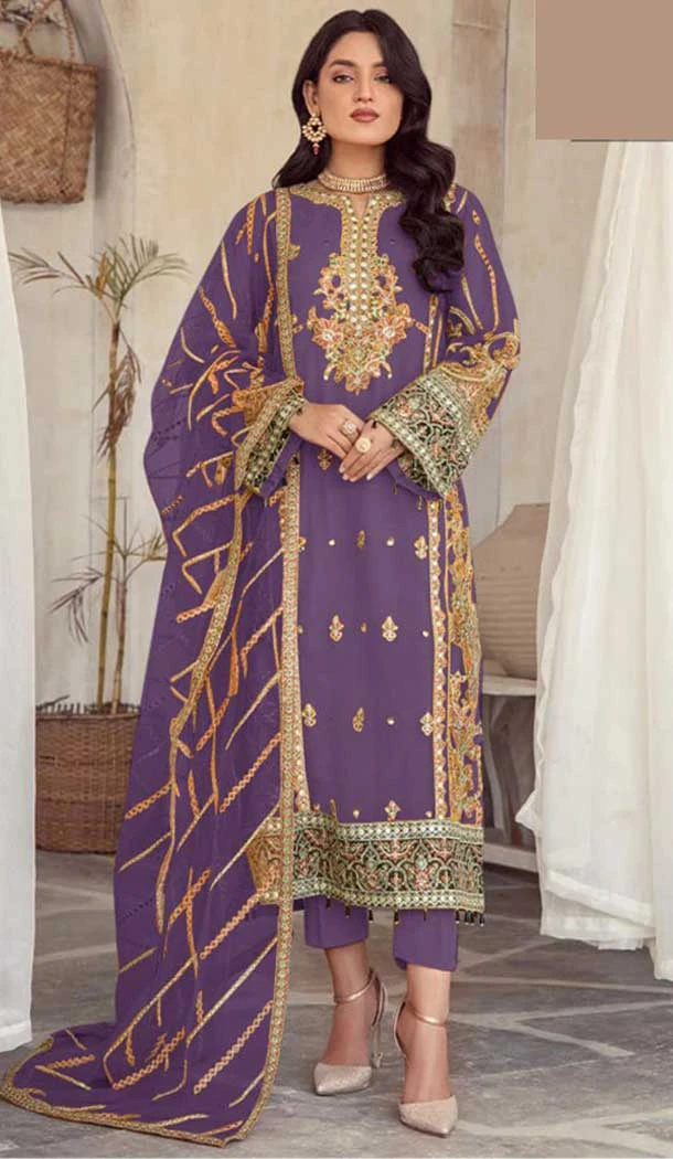 Purple Organza Embroidered Pakistani Style Salwar Kameez - 9427187214