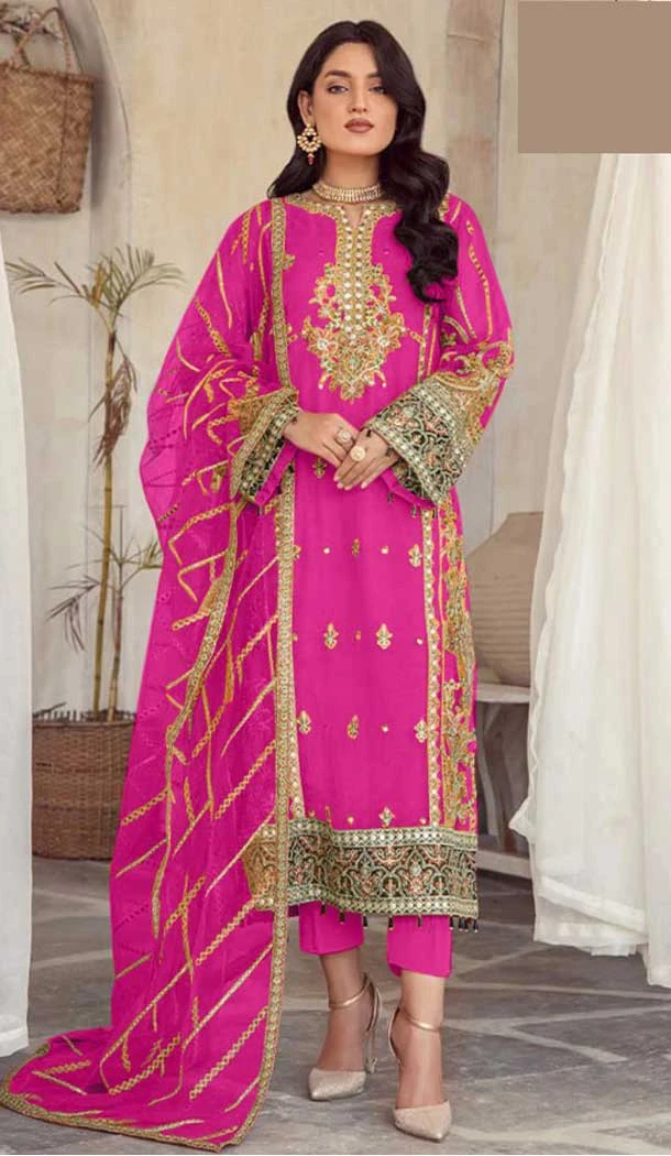 Pink Organza Embroidered Pakistani Style Salwar Kameez - 9427187216