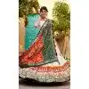 Orange And White Tussar Silk Foil Print Work Plus Size Navratri Chaniya Choli -9457187356