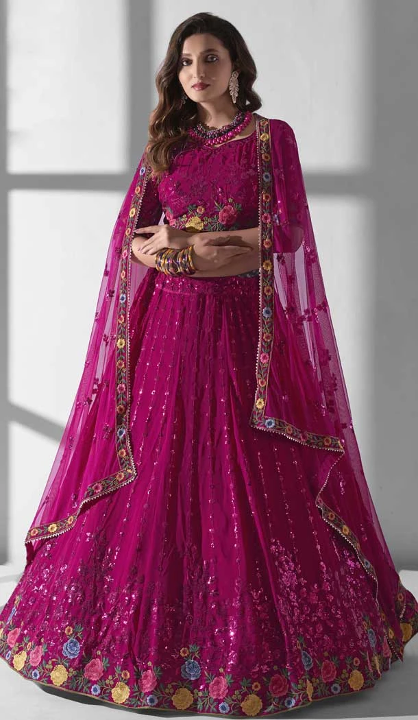 Rani Pink Georgette Embroidery Work Designer Wear Lehenga Choli  - 9498187615