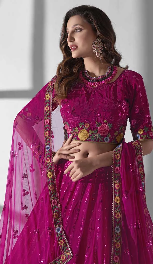 Rani Pink Georgette Embroidery Work Designer Wear Lehenga Choli  - 9498187615