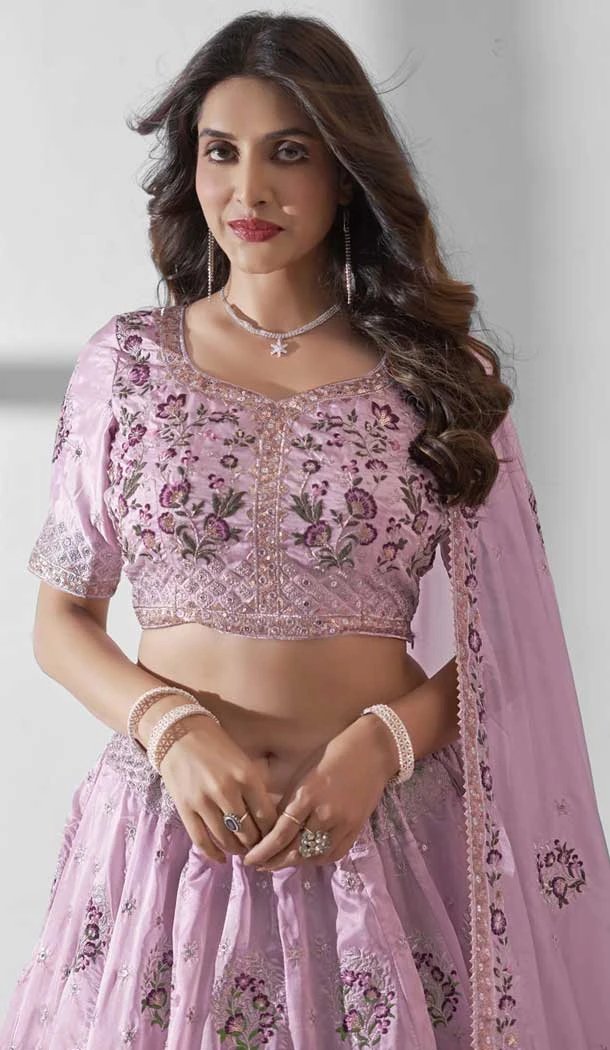 Baby Pink Organza Embroidery Work Designer Wear Lehenga Choli  - 9498187616