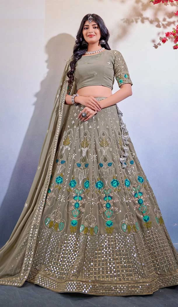 Georgette Embroidery Work Wedding Wear Lehenga Choli In Dark Grey - 9500187620