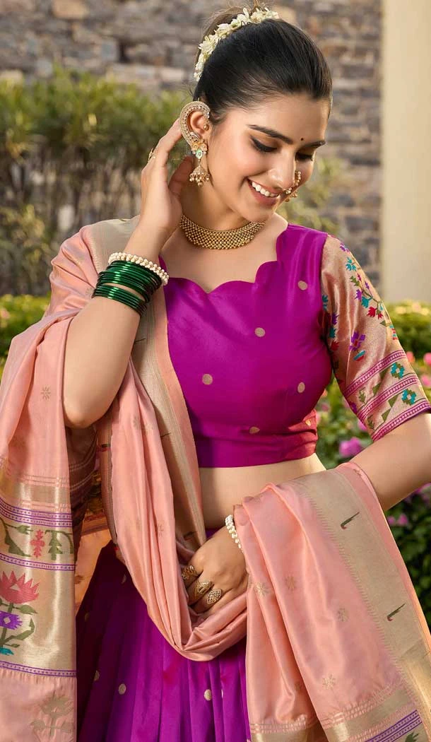 Purple Jacquard Silk Zari Work Traditional Wear Lehenga Choli - 9503187633