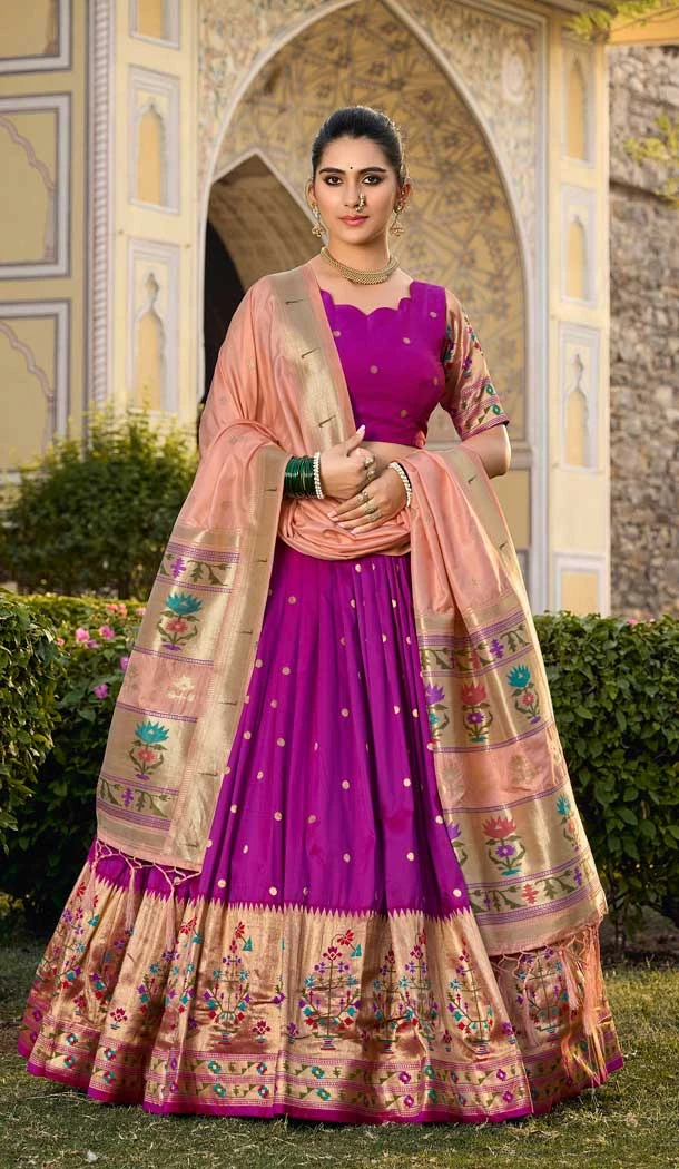Purple Jacquard Silk Zari Work Traditional Wear Lehenga Choli - 9503187633