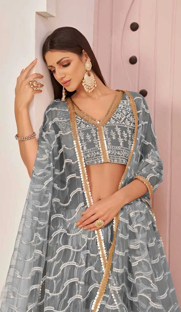 Butterfly Net Embroidered Party Wear Lehenga Choli In Grey - 9535187904