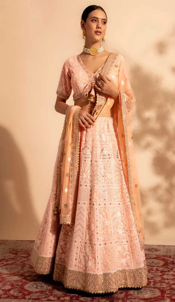 Georgette Sequins Work Readymade Lehenga Choli In Dark Peach - 9537187912